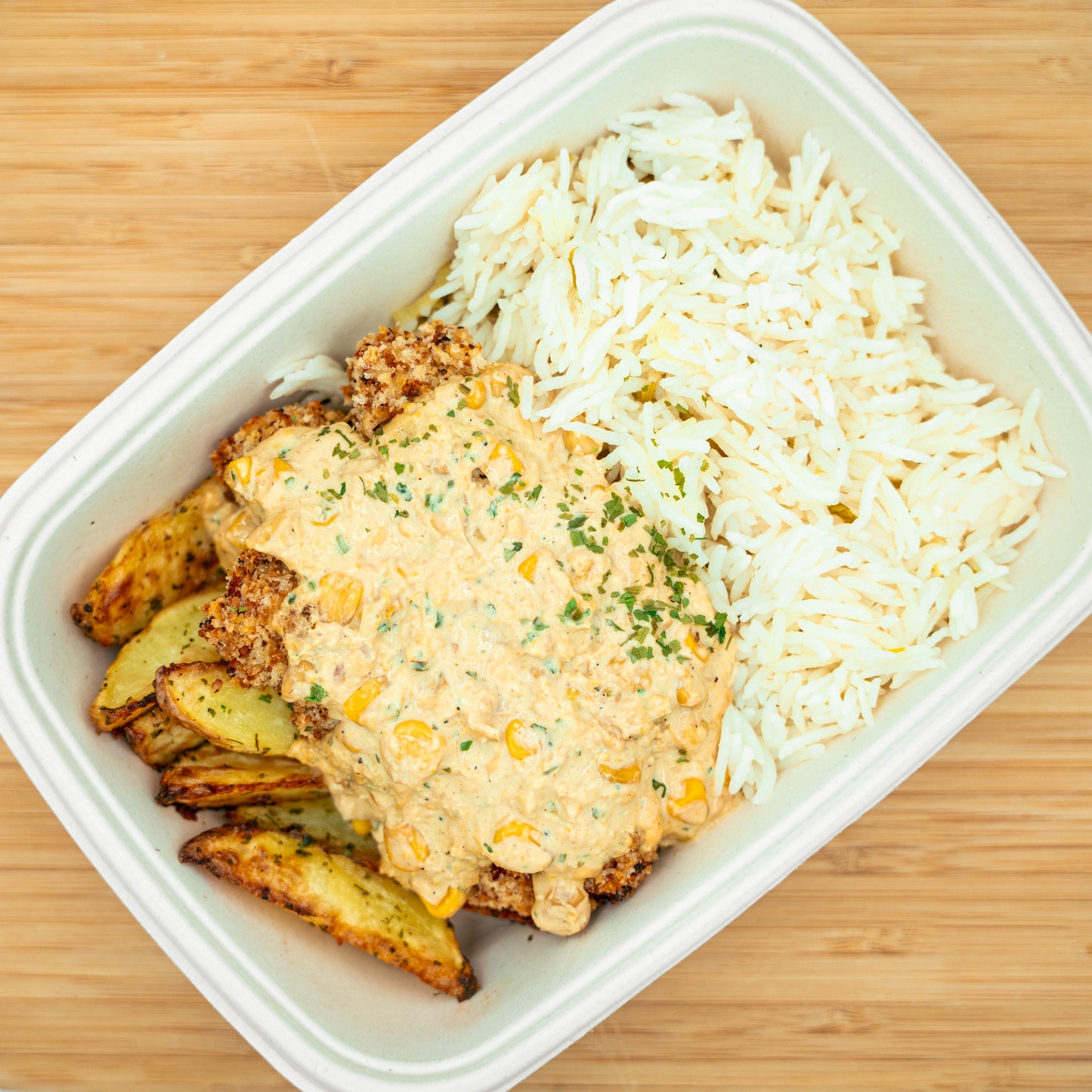 Panko Chicken with Corn Cream